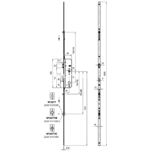 Zár EURO-ELZETT 3477/G 45/90/16/  8 PZ 3 görgős zárógombbal