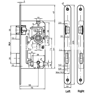 Zár EURO-ELZETT S110 kulcsos/BB 55/72/20/  8 zár balos