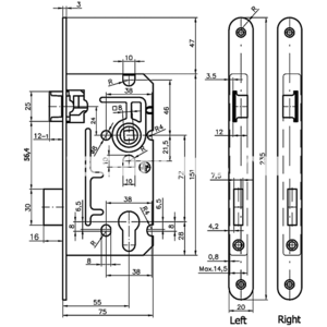 Zár EURO-ELZETT S110 zárbetétes/PZ 55/72/20/  8 zár balos