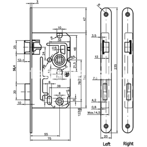 Zár EURO-ELZETT S110 WC fordítós 55/72/20/  8 zár balos