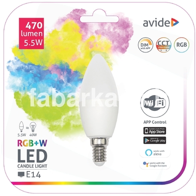 Izzó AVIDE SMART LED candle 5,5W RGB+W 2700K+WIFI