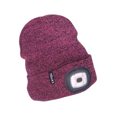 Munkavédelmi sapka EXTOL kötött+led lámpa lila/fek